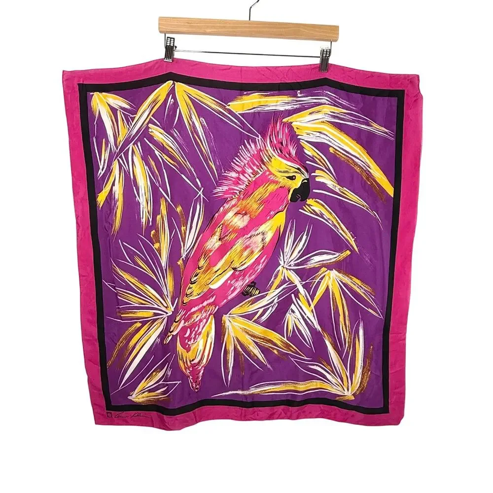 Vintage Anne Klein Bird Print Square Silk Scarf
